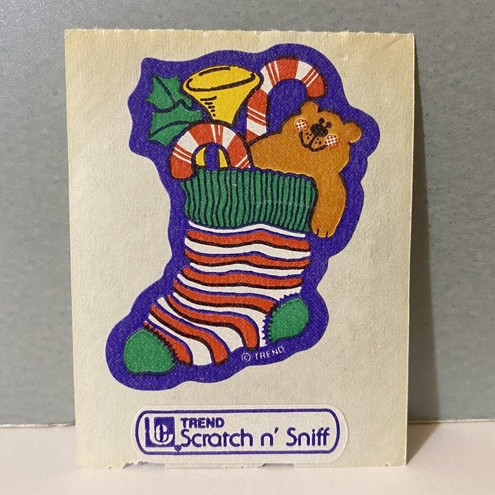 Vintage Trend Christmas Stocking Bear Scratch ‘N Sniff Peppermint? Stickers