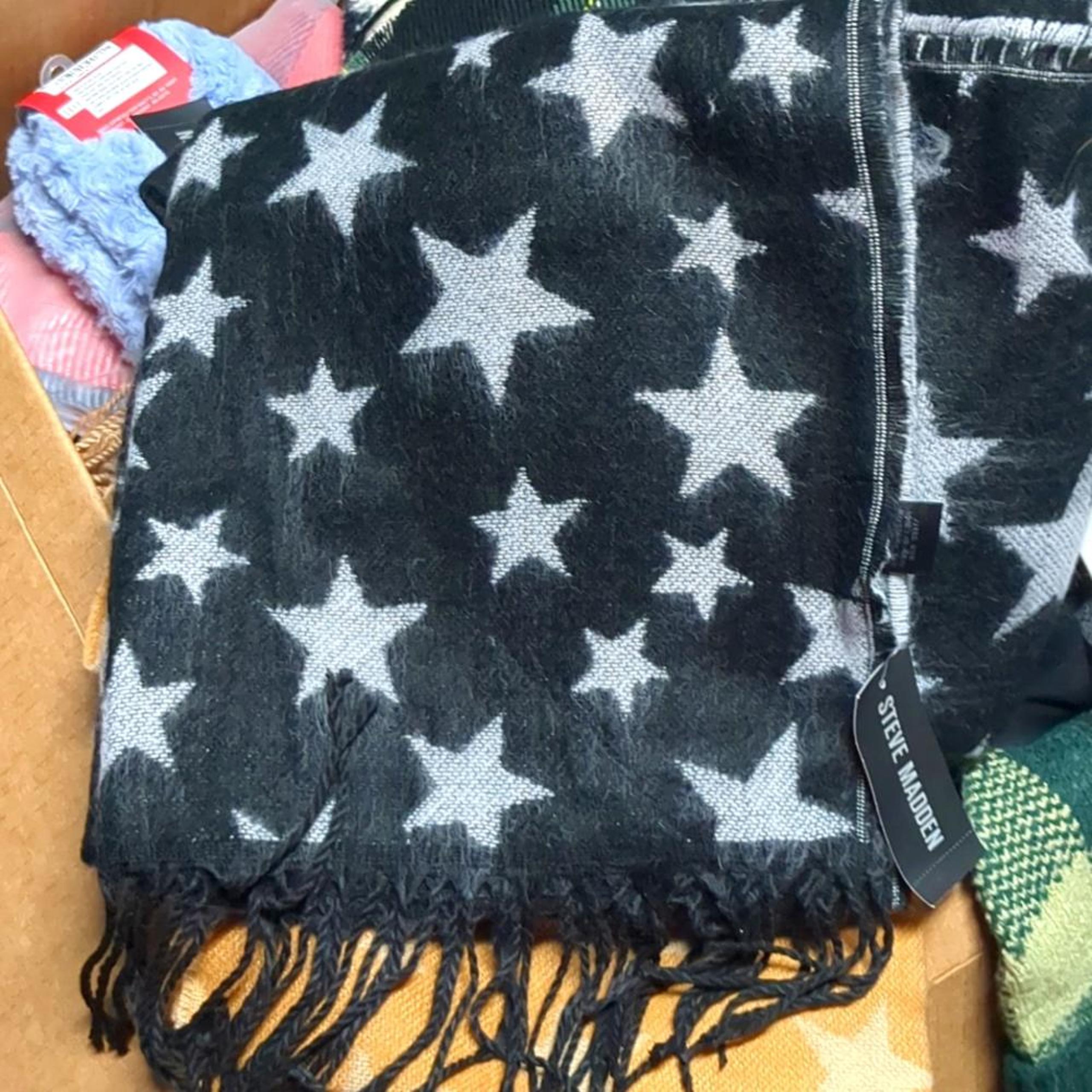 Steve Madden Blanket Scarf In Black & White With Fringe Trim