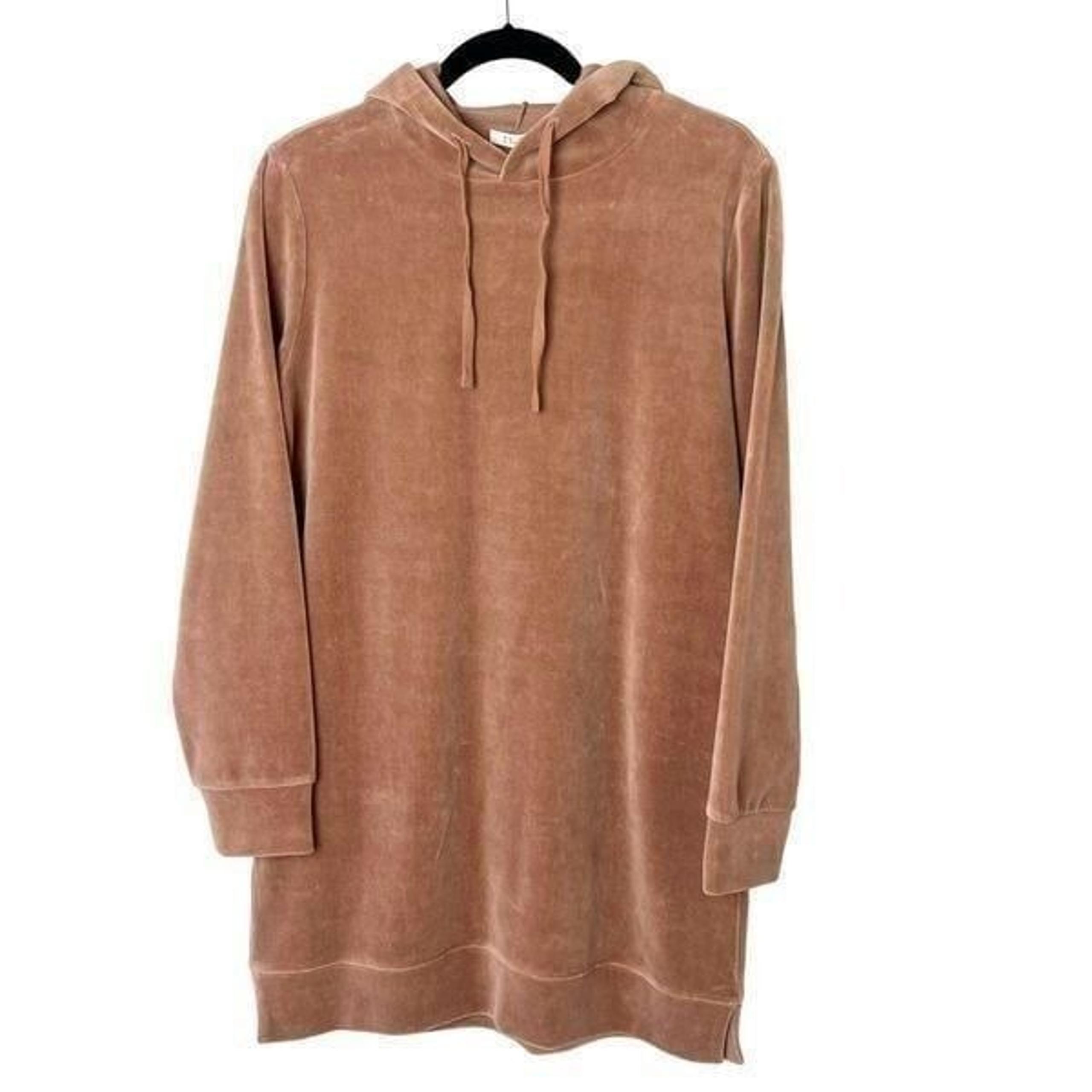 Z SUPPLY MARGOT VELOUR LONG SLEEVE HOODIE MINI DRESS FRAPPE SZ S