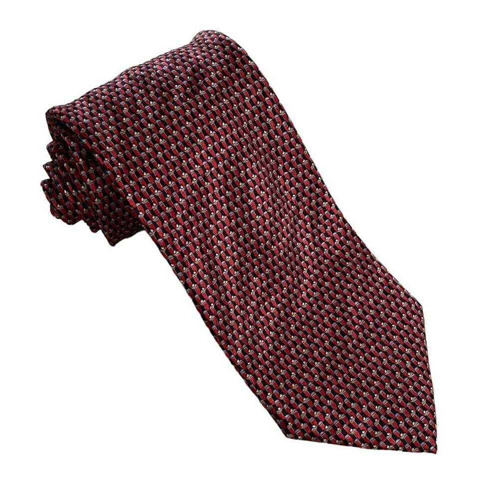 Brioni Men's Tie Geometric Red & Blue dis. n I1445 Satin Silk 3.5 x 63.75 euc