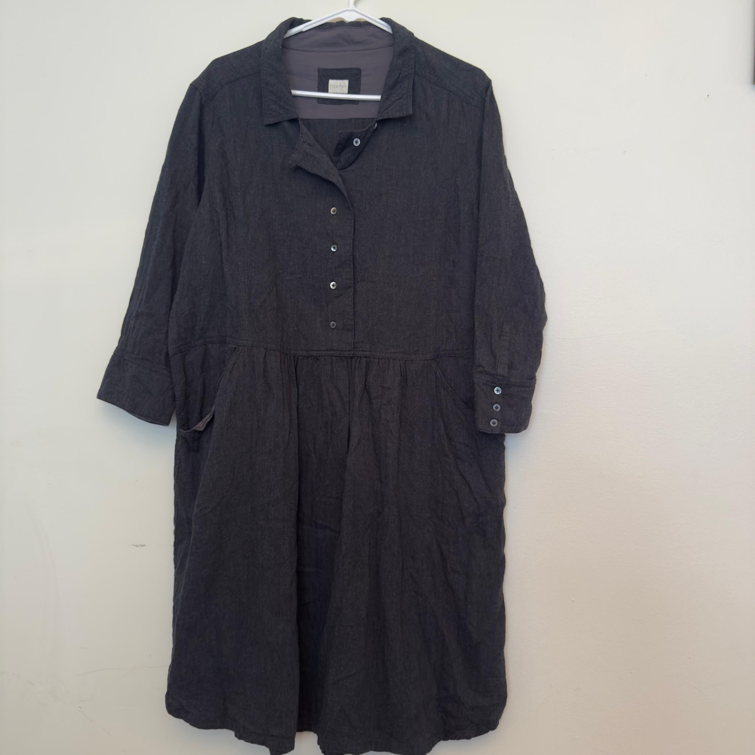 POETRY Collared Shirt Dress Gray Wool Cotton 3/4 Sleeve Midi Dress Size US 18
