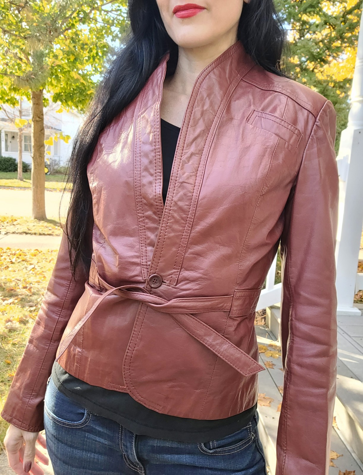 Vintage 70s 80s Berman's Cognac Brown Leather Jacket Belted Women's