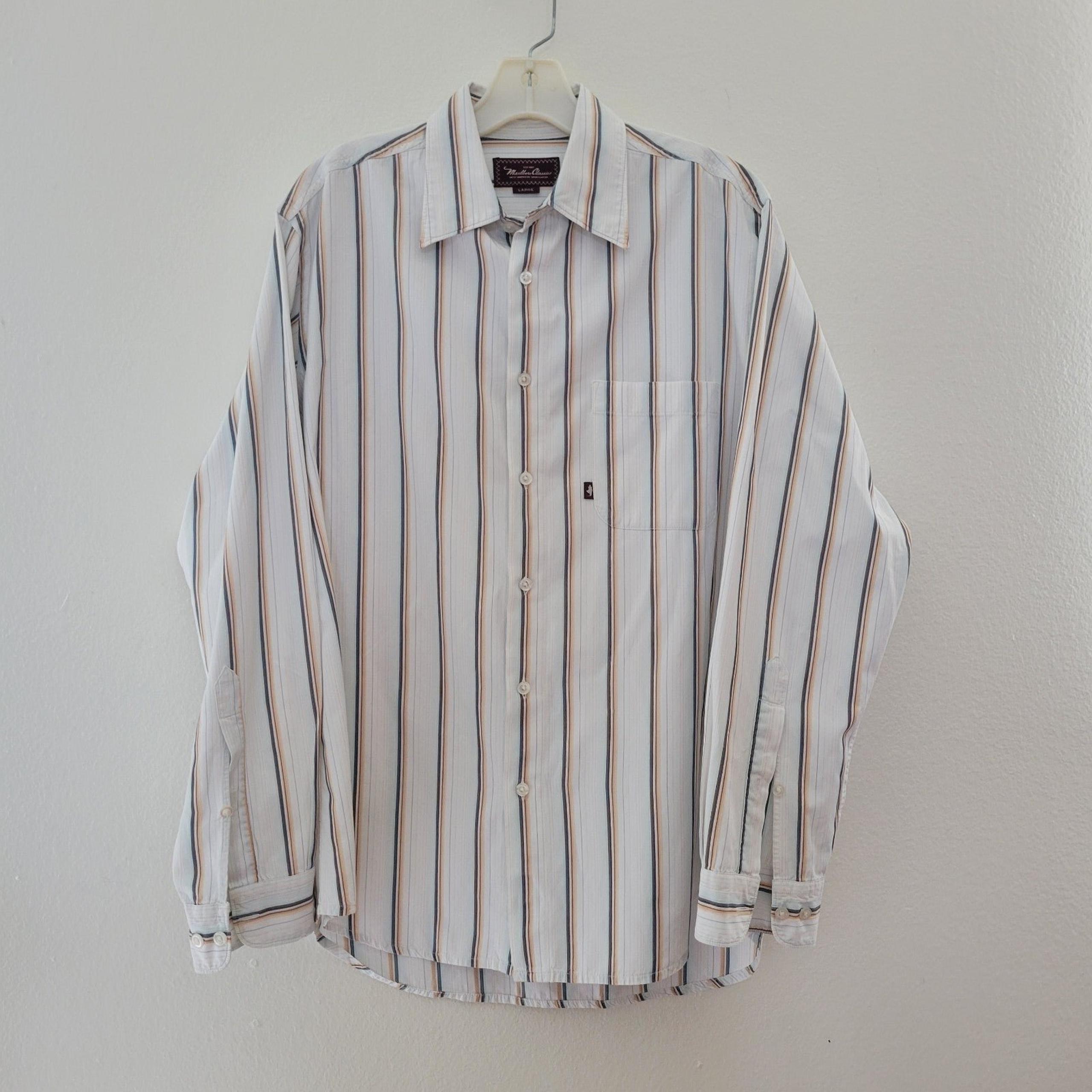 Marlboro Classics Men's button-down Shirt White striped Collared Size Large