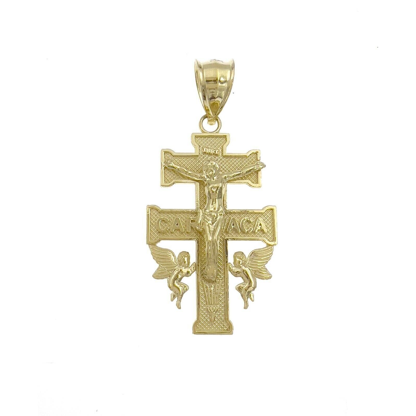 Crucifix Caravaca Cross Pendant 10k Gold Angel Charm 1.6