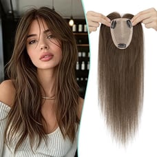 Human hair medium-light brown hair topper