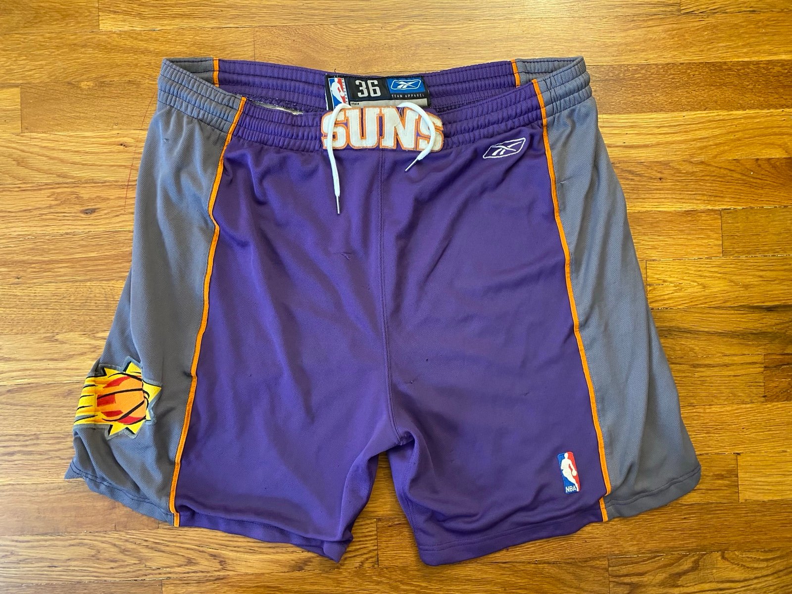 Men Authentic Reebok Phoenix Suns 2002-03 Purple Grey Orange Away Road Shorts 36
