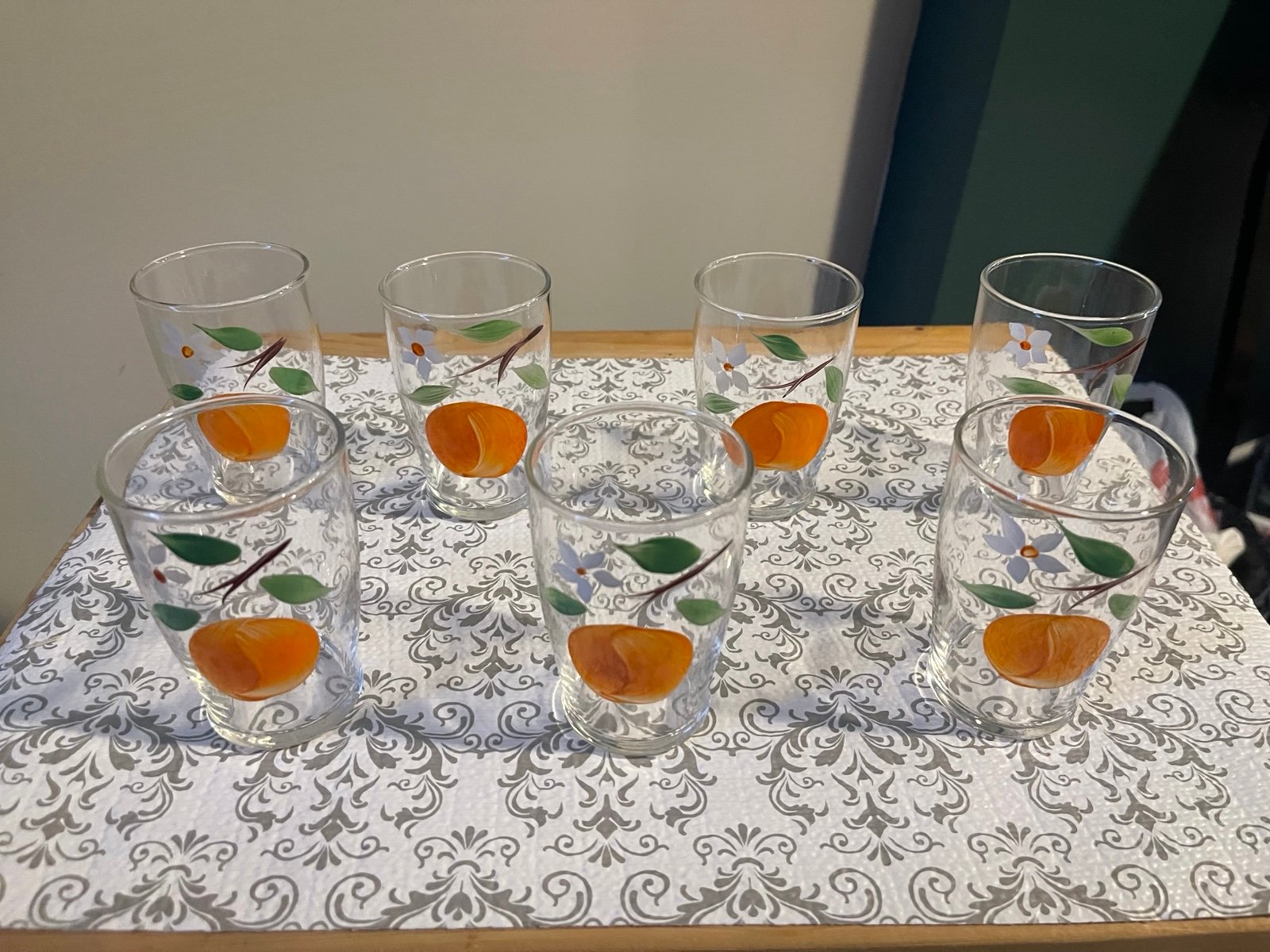 Vintage 1950s Tropicana Orange & Blossom Juice Glass Hand Painted Lot of 7