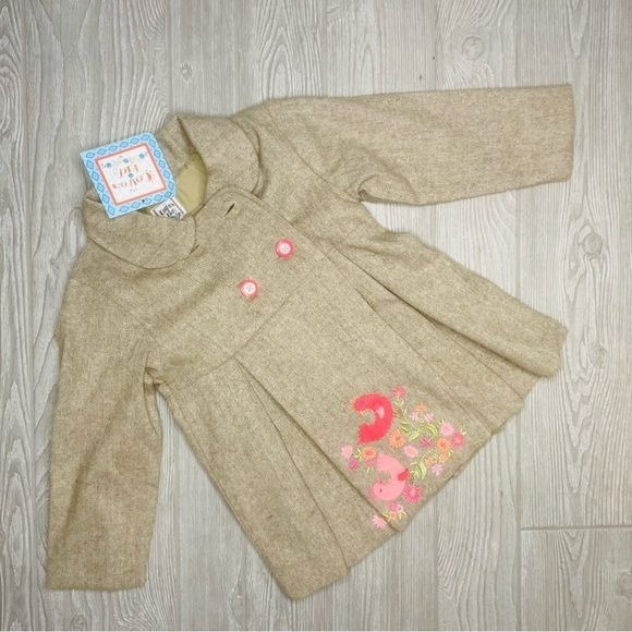 Vinatge cotton kids wool blend long sleeve button front embroidered jacket coat