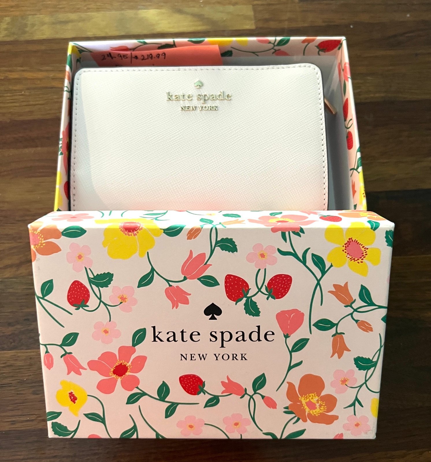 Kate Spade Medium Pink Madison Strawberry Garden Bifold Wallet with Box NEW