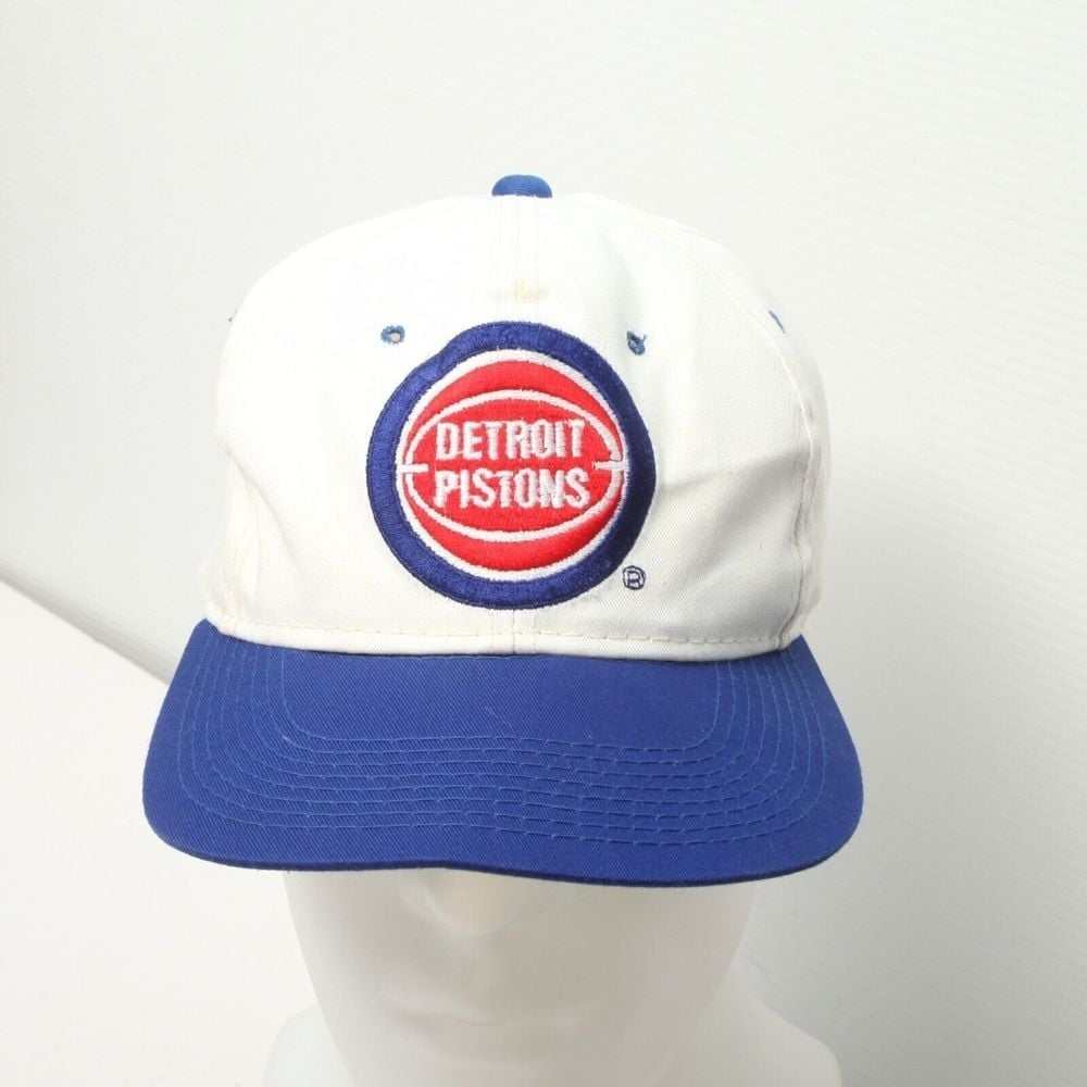 Vintage Detroit Pistons Hat Cap White Blue Snap Back Younghans Adult