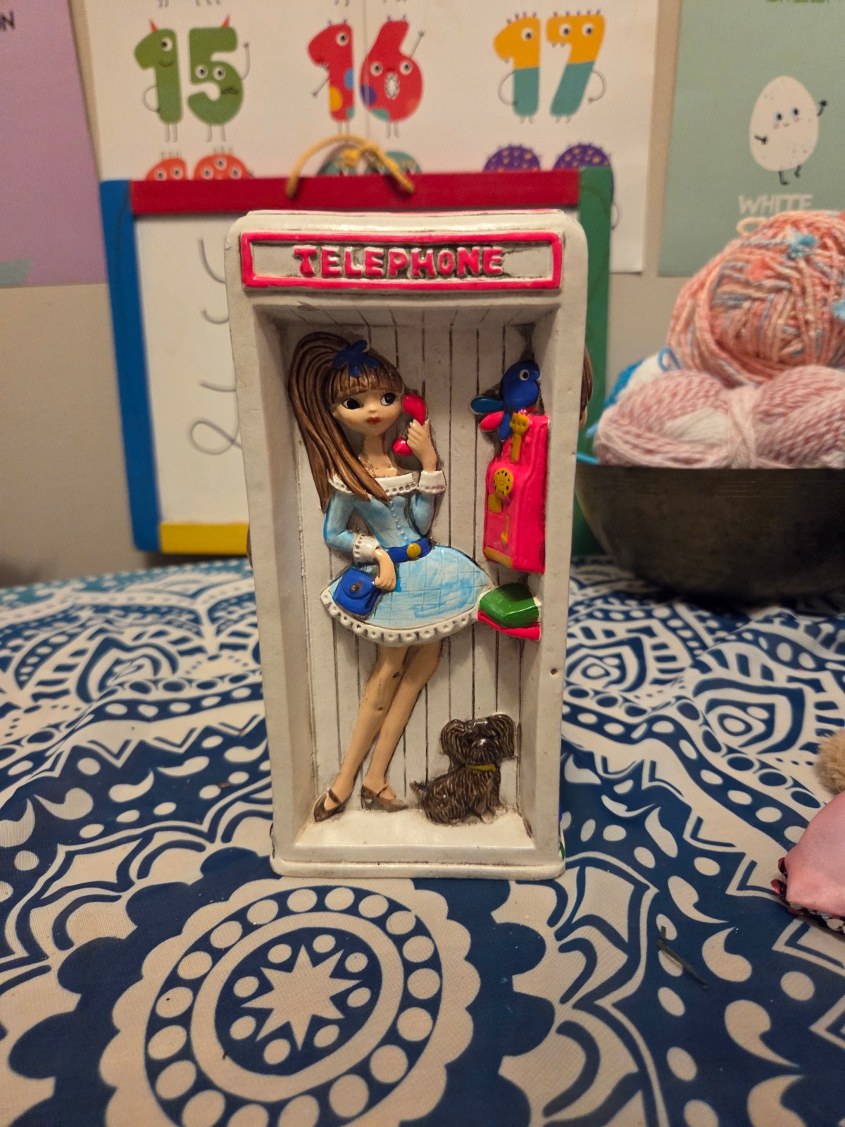 Earl Bernard Phonebooth Bank 1960s Cute Bright Colored Girl & Boys Vintage