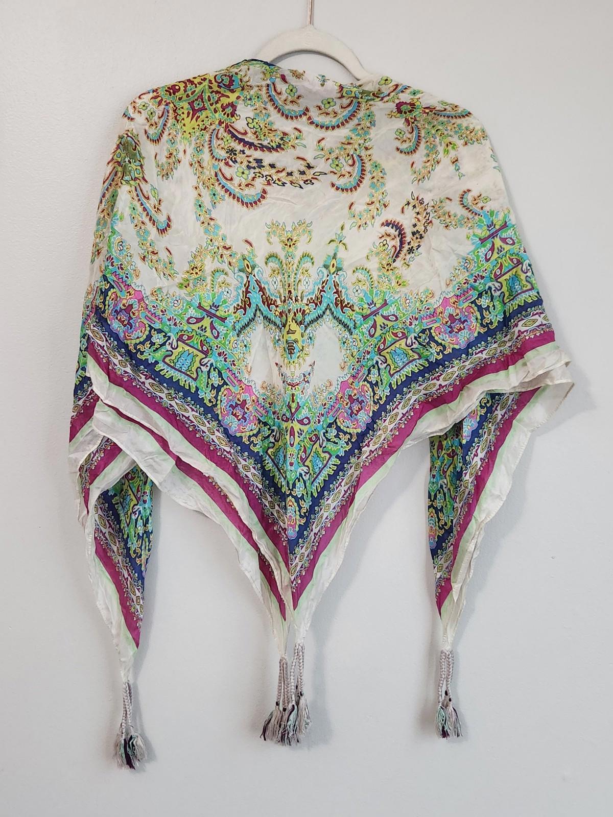 Silk Boho Scarf Johnny Was Floral Braided Tassle 40 X 42