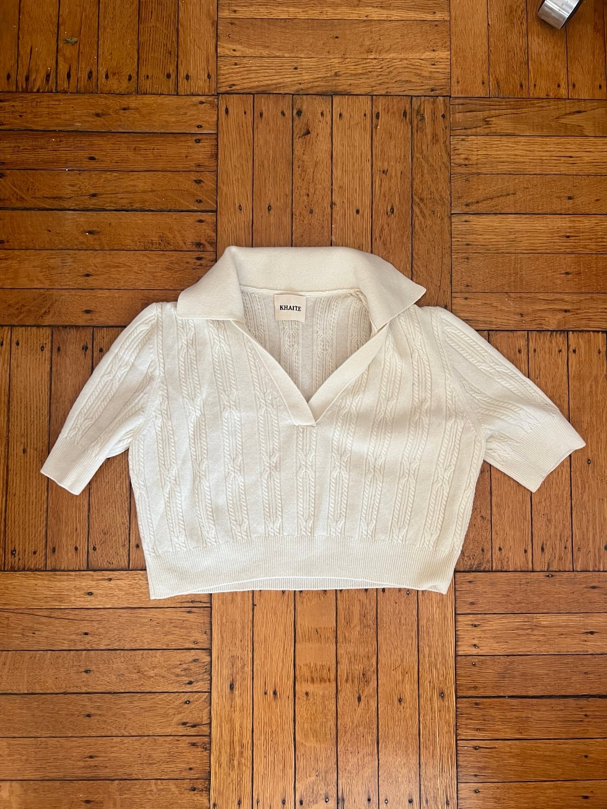 NWOT Khaite Ivory Cashmere Cropped Polo Size S