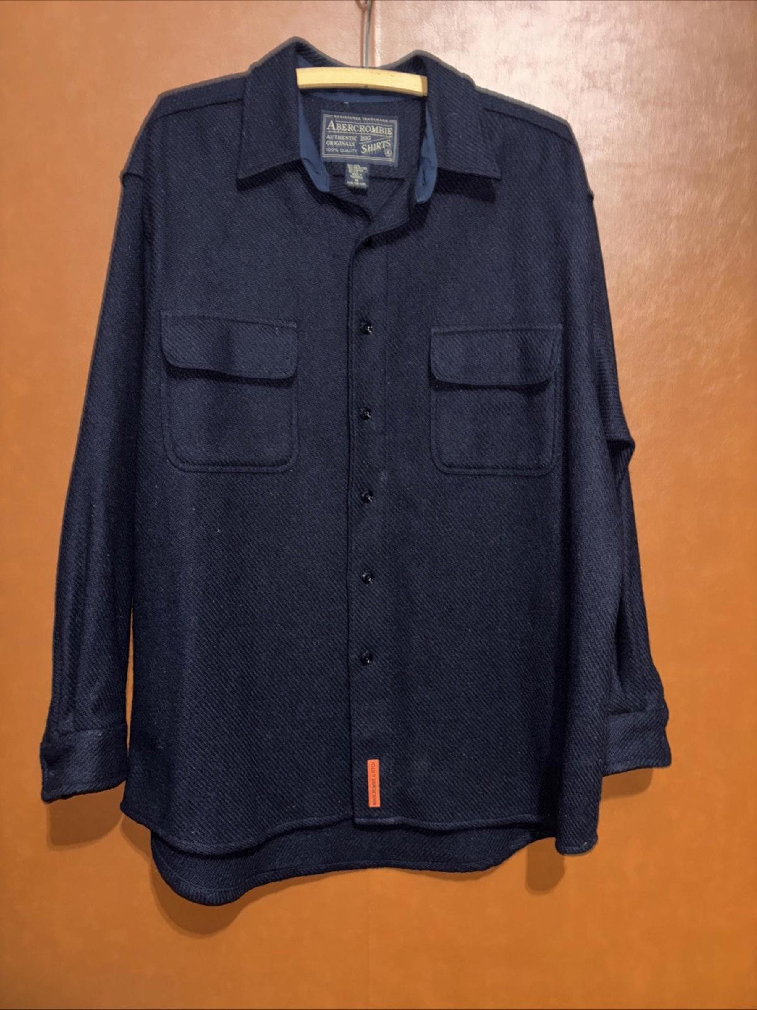 Abercrombie Fitch Wool Blend Big Shirt Men's Medium Blue Pockets
