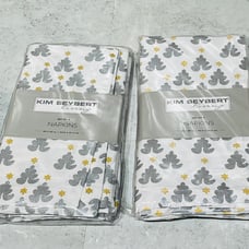 New Kim Seybert Silver & Gold Christmas Tree Napkin Set -2 sets
