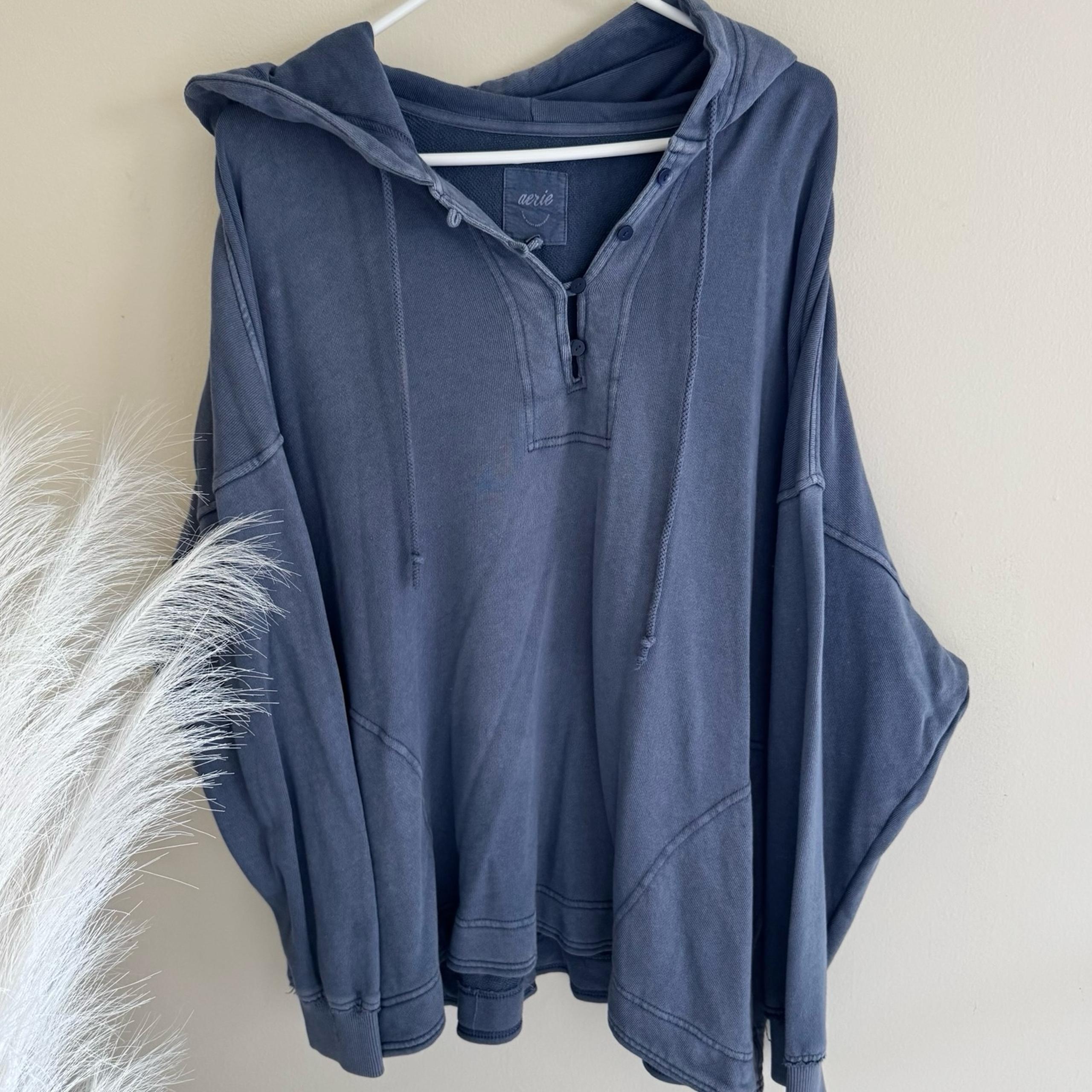 aerie Oversized Button Henley Pullover Hoodie