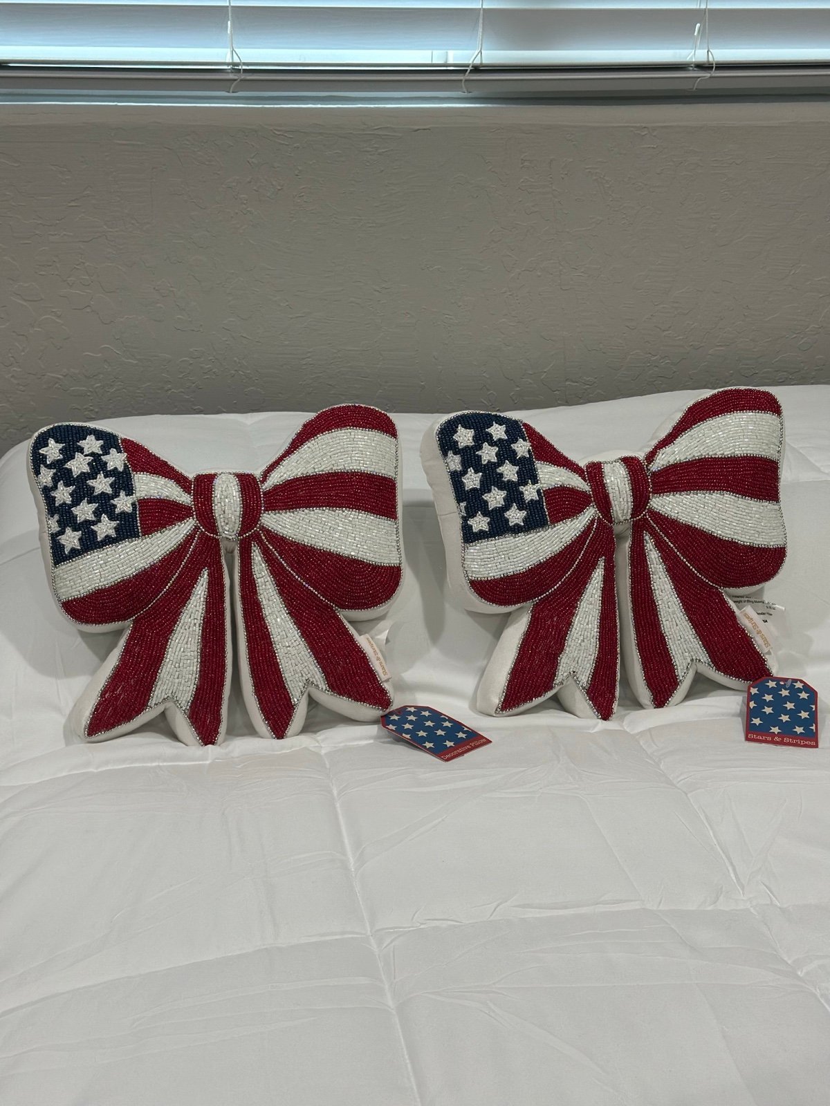 Bundle For Two Pretty Bow Shaped Beaded 4th Of July Pillows
