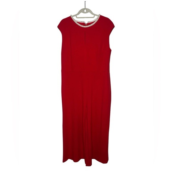 Karl Lagerfeld Women's Elegant Red Jumpsuit w/ Rhinestone/Pearl Collar Size 16