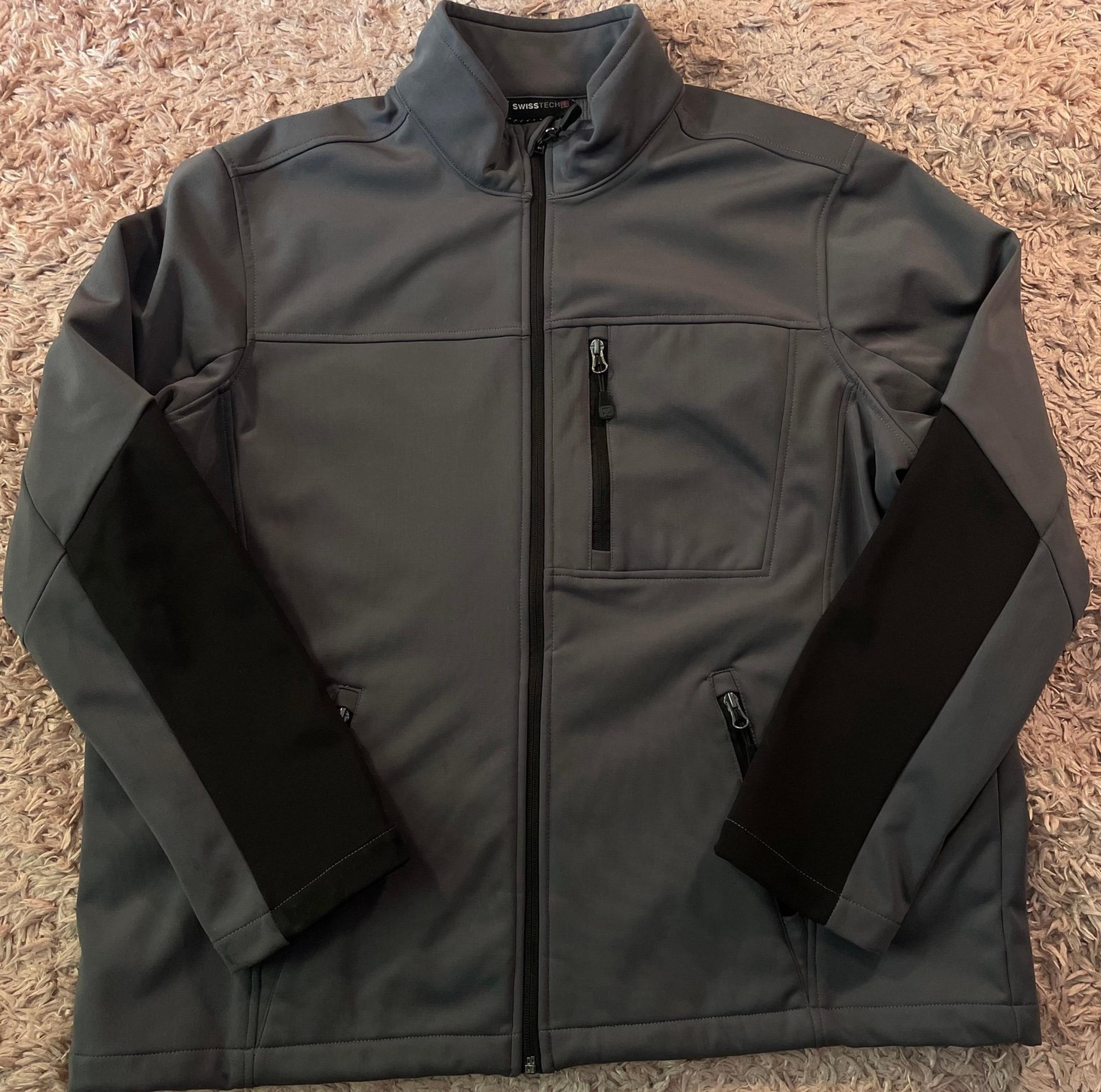 Swiss Tech Men’s Fleece Full Zip Jacket Size Extra Large XL Gray Black 5 Pockets