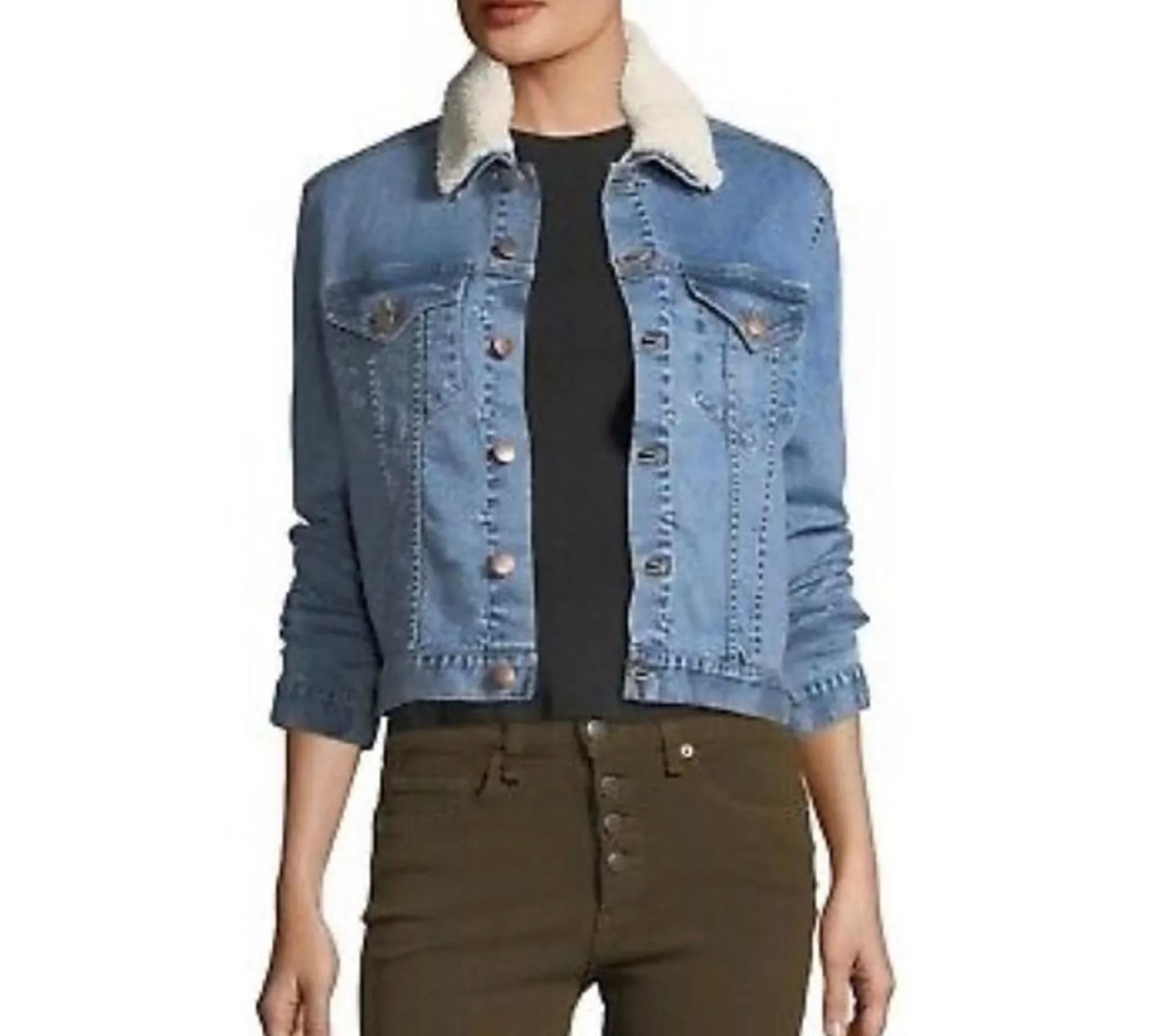 Veronica Beard Stevie Denim Jacket with Removable Sherpa Collar XS