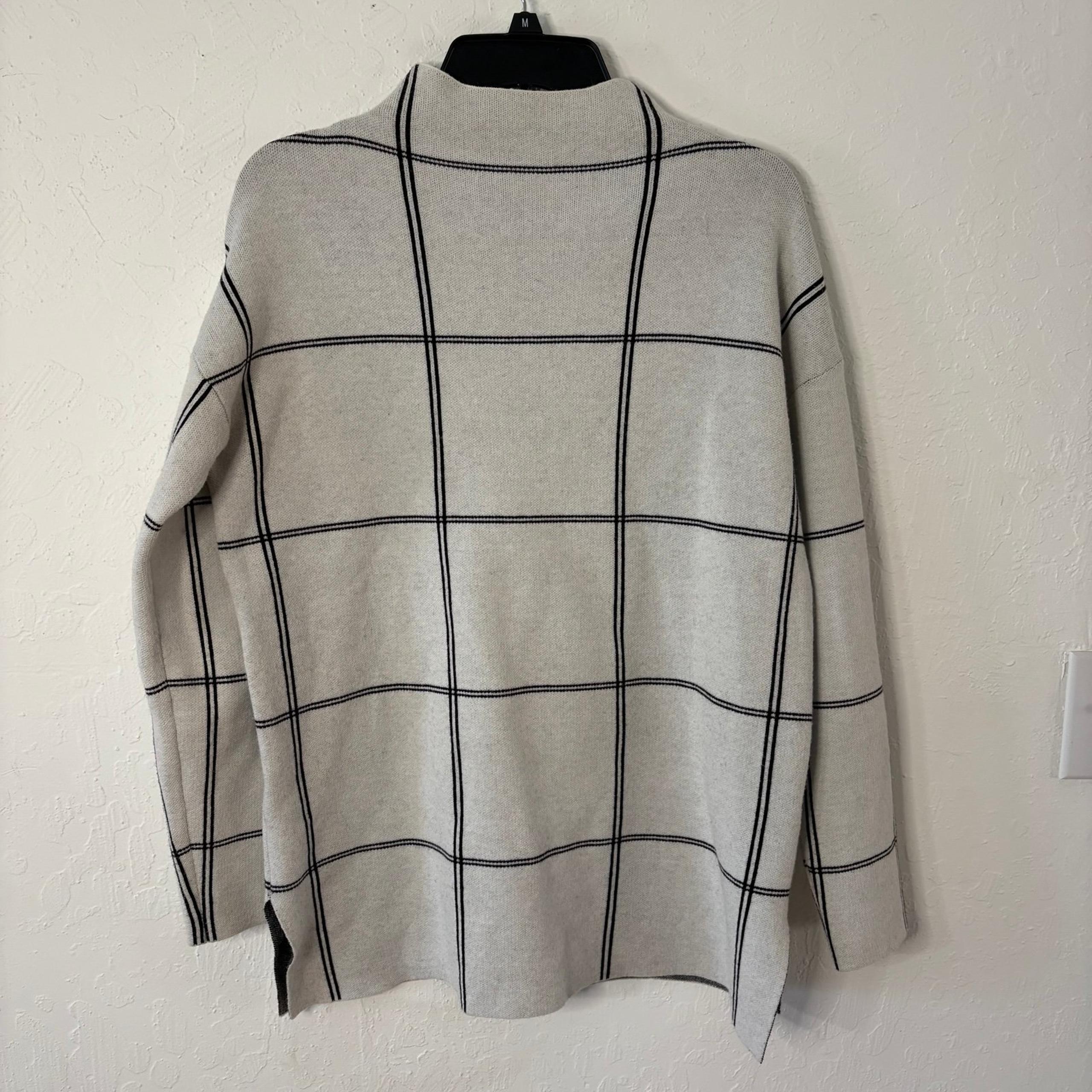 Tahari Womens Size M Cream / Black Plaid Windowpane Mock Neck Sweater Viscose