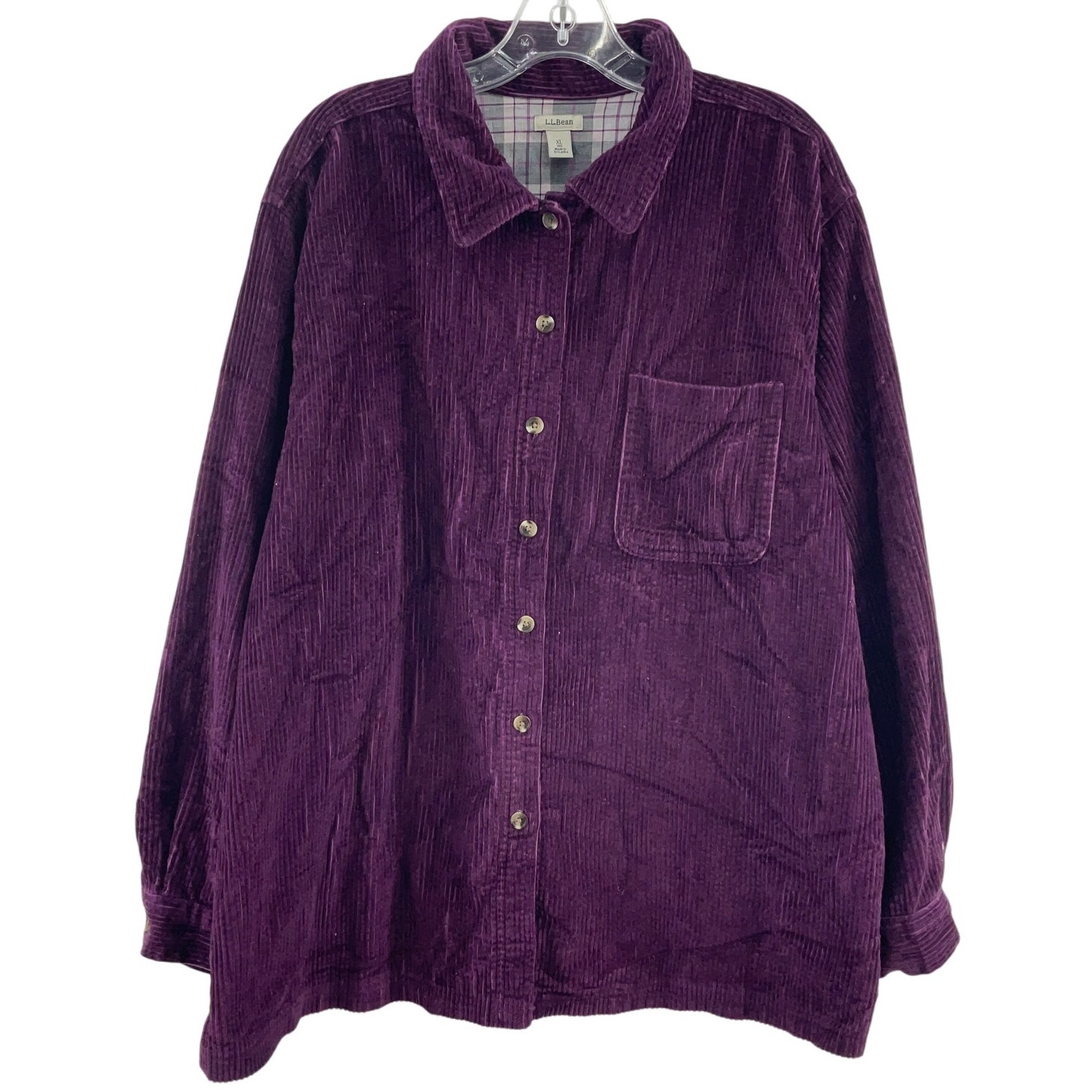L.L.Bean Purple Corduroy Cotton Flannel Lined Button-Up Shirt Jacket Women’s XL