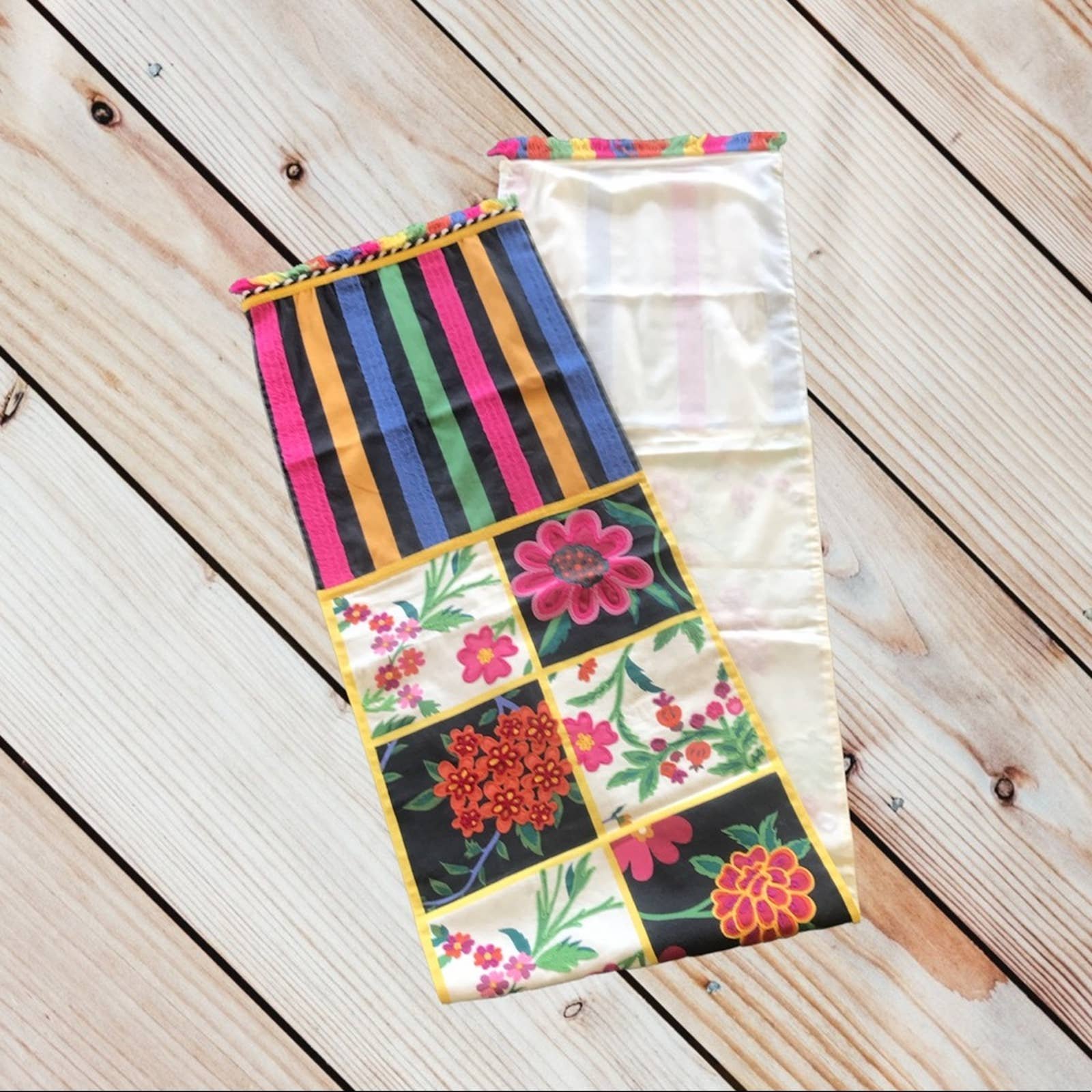 Boho floral table runner with fringe