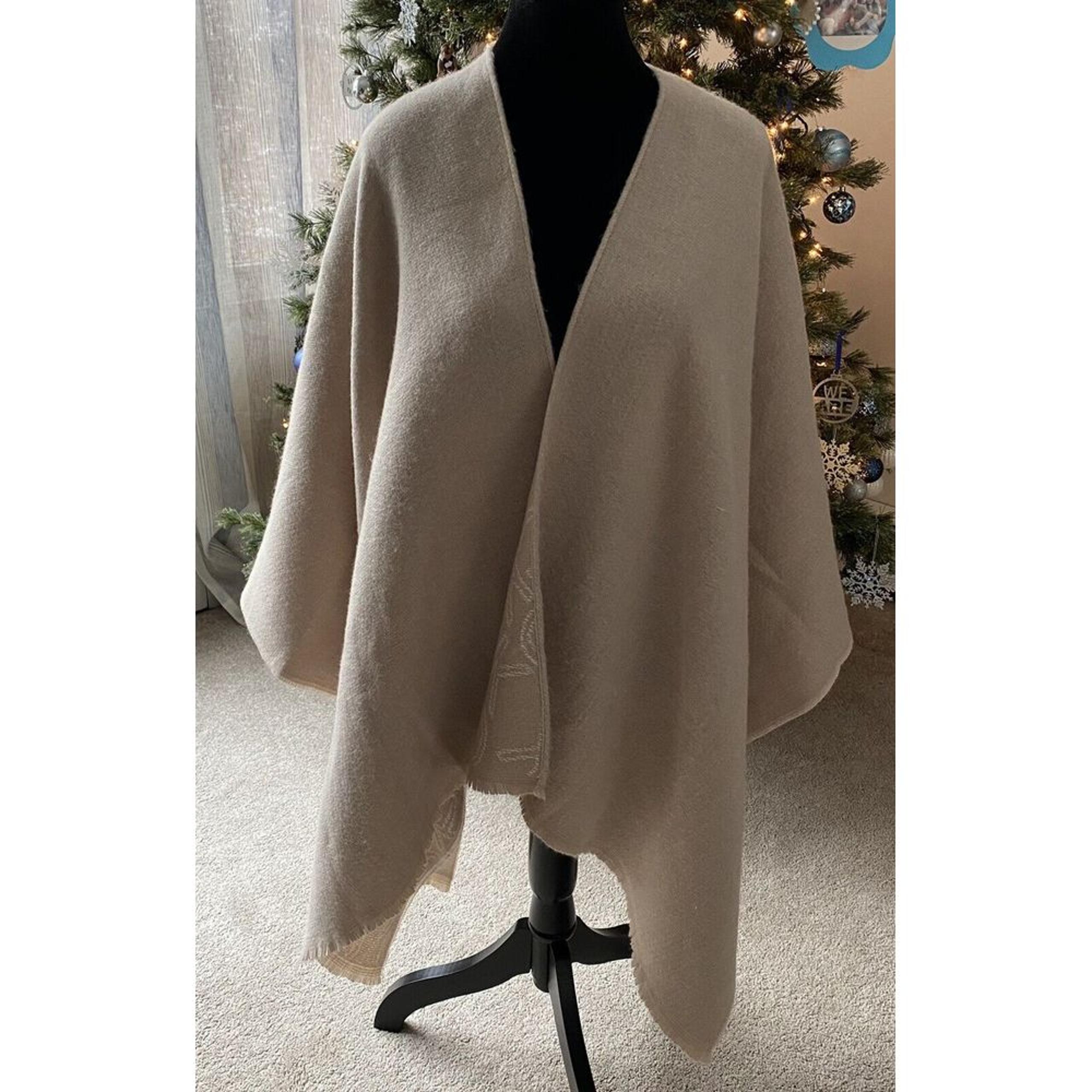 Calvin Klein Cape Wrap Shawl Tan Brown One Size CK Logo Inside Open Poncho