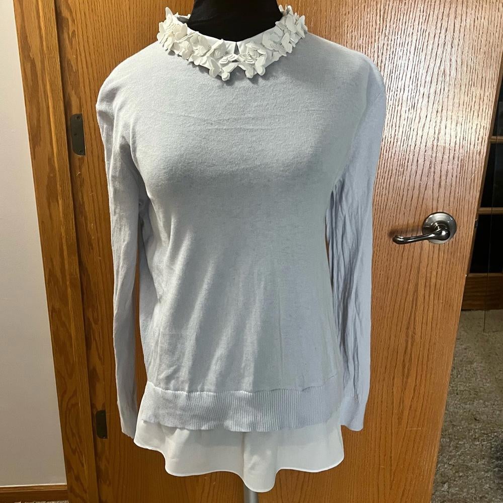 Ted Baker London Sky Blue Nansea Sweater w/ Embellished Collar & Shirt Tails