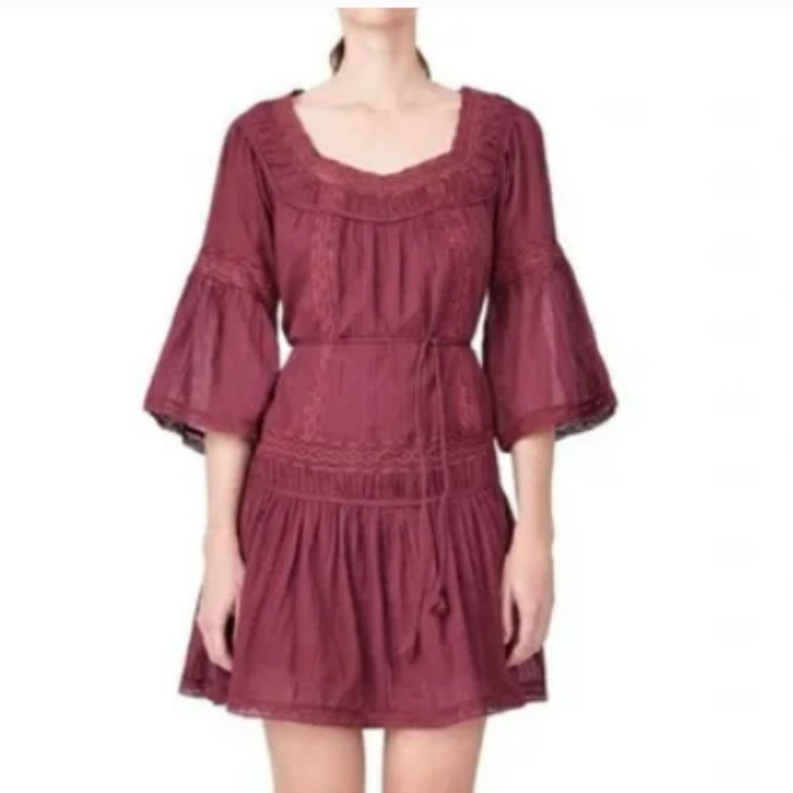 REBECCA TAYLOR La Vie Bordeaux Cotton Dress