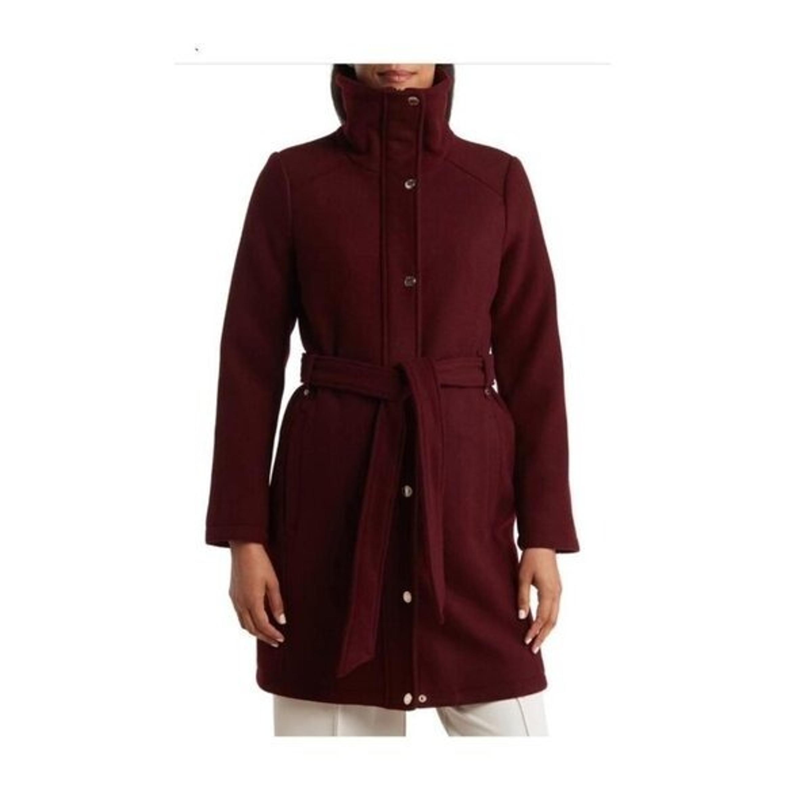 Michael Kors Womens Red Wine Full Zip Snap Belted Wool Blend Pea Coat Sz M NEW
