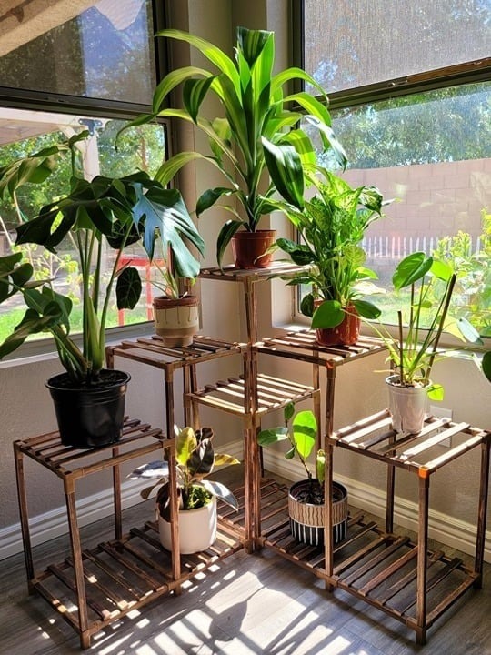 Outdoor Wood Plant Rack Plant Stand Indoor Outdoor, 11 Tier Corner Shelf Wood Ra