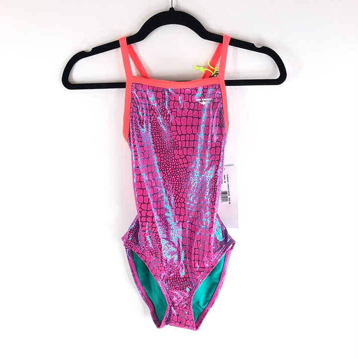 The Finals Funnies Girls One Piece Swimsuit Metallic Crocodile Pink 28 US 10