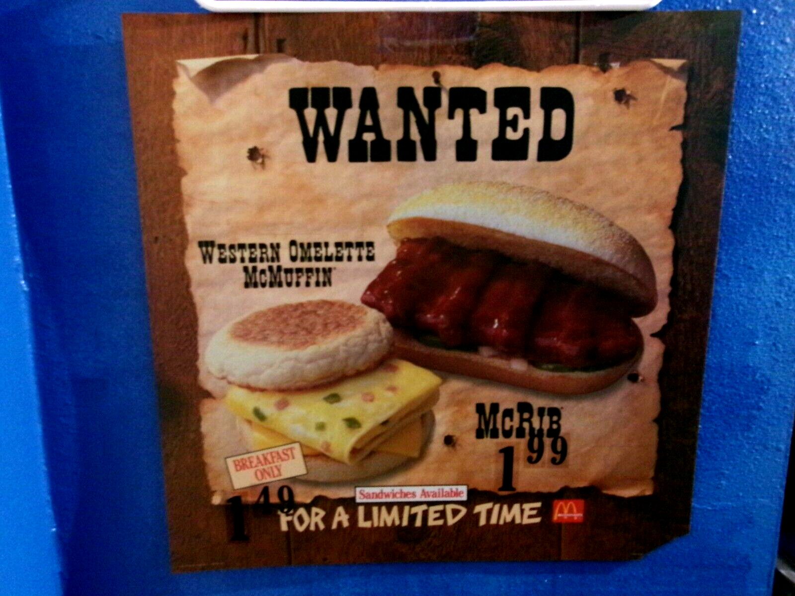mcdonalds Wanted Mc Rib translite sign poster 21 3/4 x 21 3/4\ 
