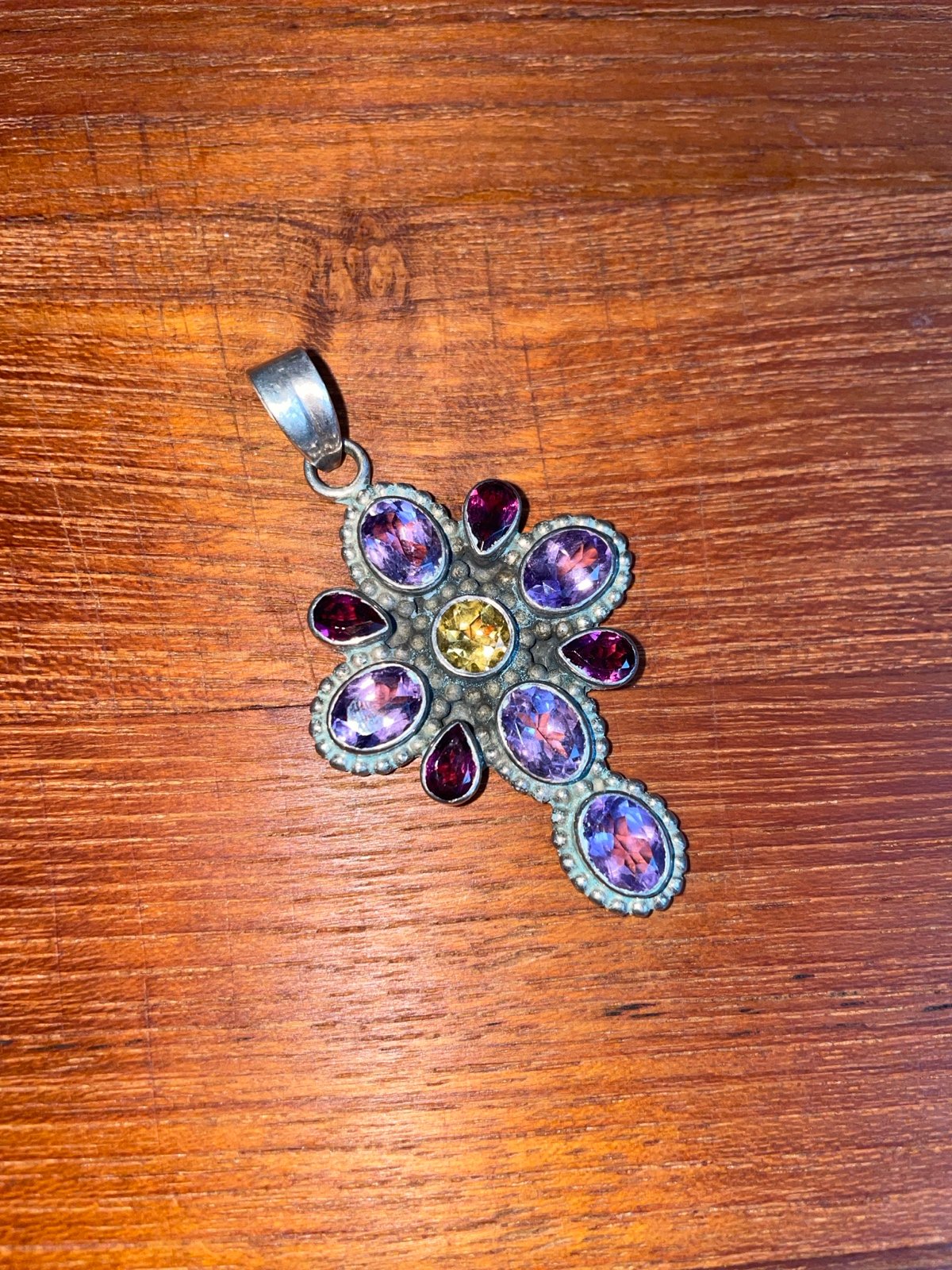 Nicky Butler Amethyst Citrine Cross Pendant Necklace