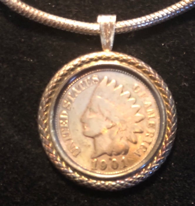 1901 Indian Head Penny Bronze Coin with 12” Silver Chain