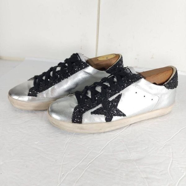 Golden Goose Women's Superstar Silver Glitter 39 US8,5 Leather Fashion Sneakers