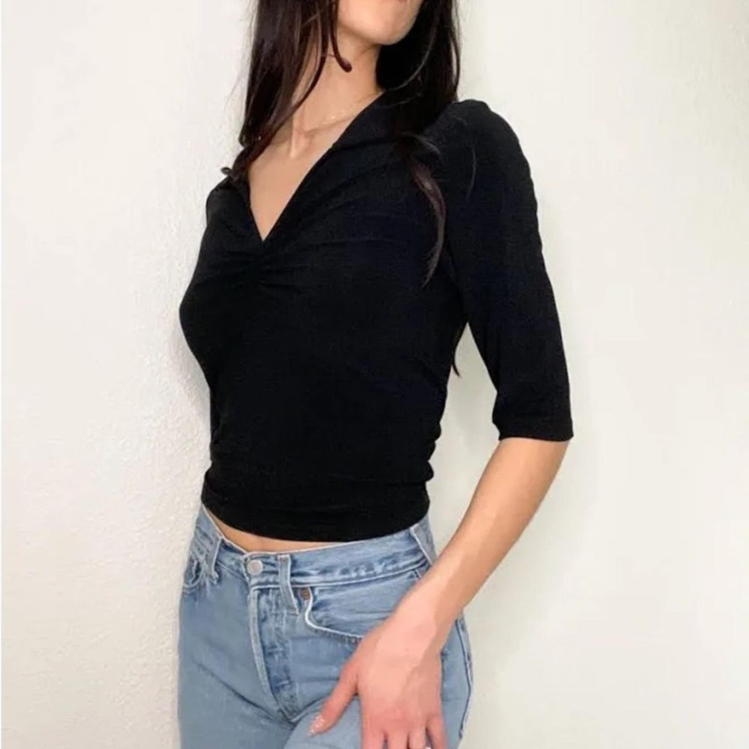 REBECCA BEESON | Y2K Vintage V-neck Henley LS Top - L