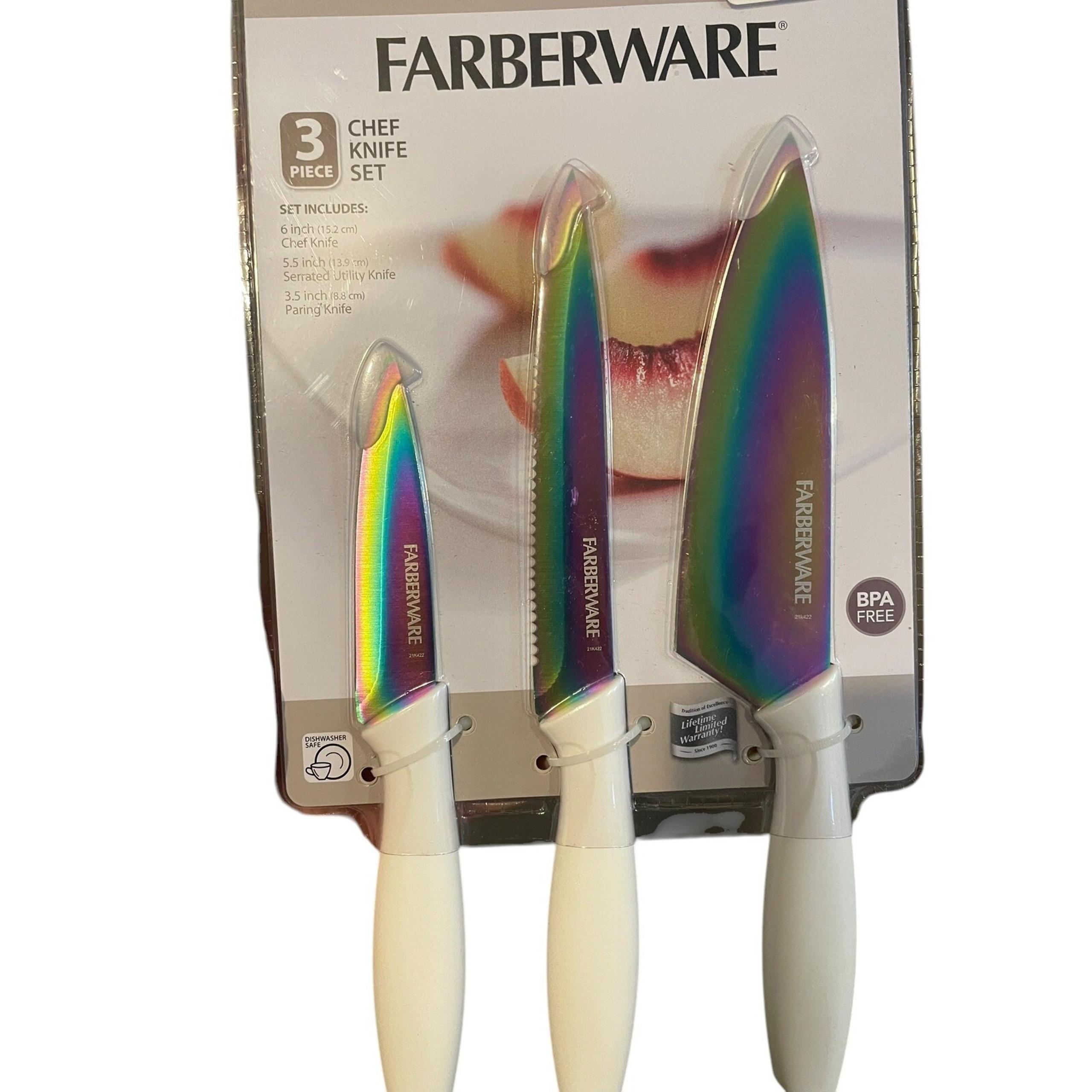 FARBERWARE 3 PIECE PARING CHEF KNIFE SET STAINLESS STEEL KITCHEN BAKING PREP