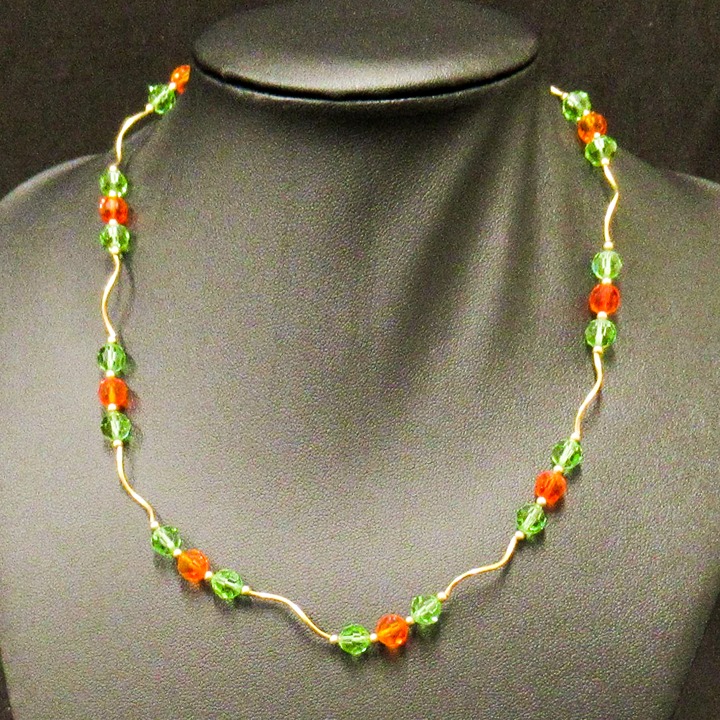 14K Yellow Gold, Green & Red Zirconia Necklace, apprx. 9.7gr. Cleaned & R