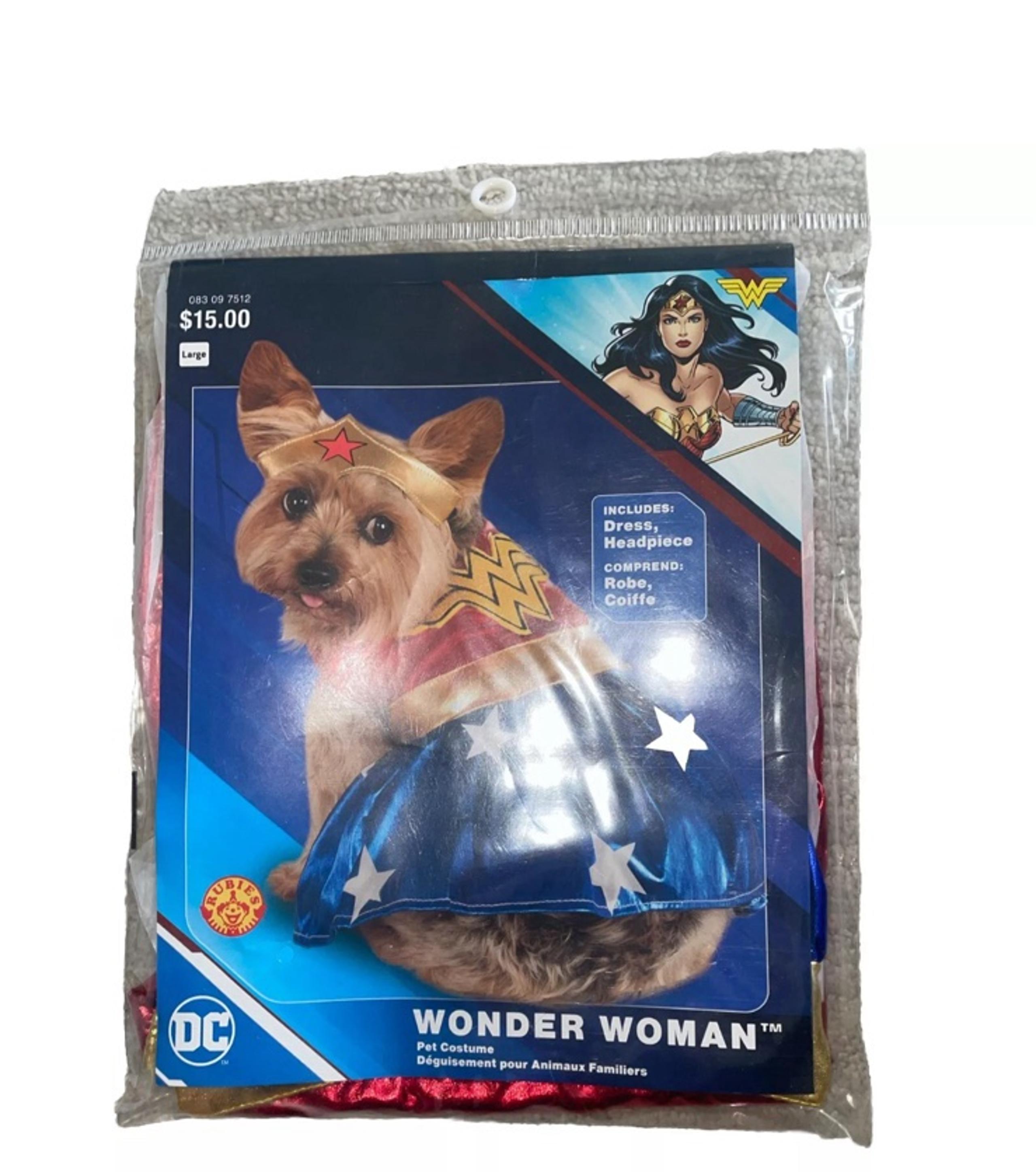 DC Wonder Woman Pet Costume Includes Dress And Headpiece Sz Large NEW Halloween