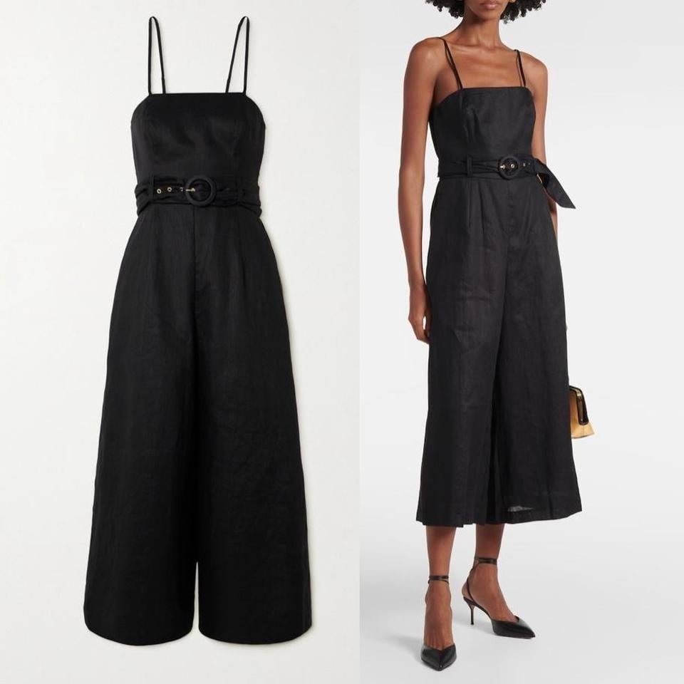 Zimmermann Golden Belted Linen Jumpsuit Black Size US 4 NWT 5036USS245 AU 0