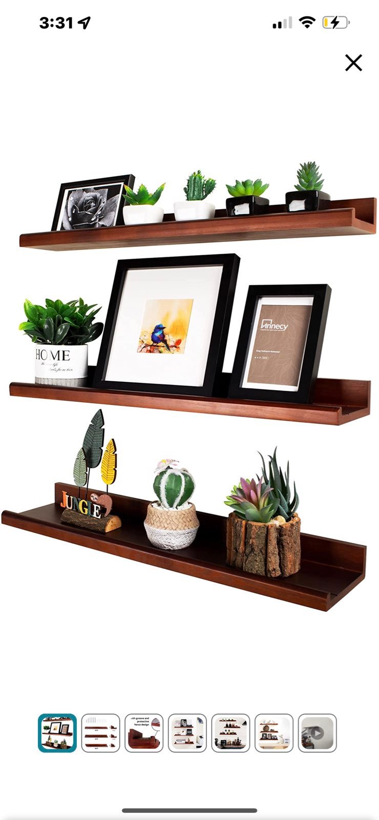 Annecy Floating Shelves Wall Mounted Set of 3, 24 Inch Dark Walnut Solid Ledge S