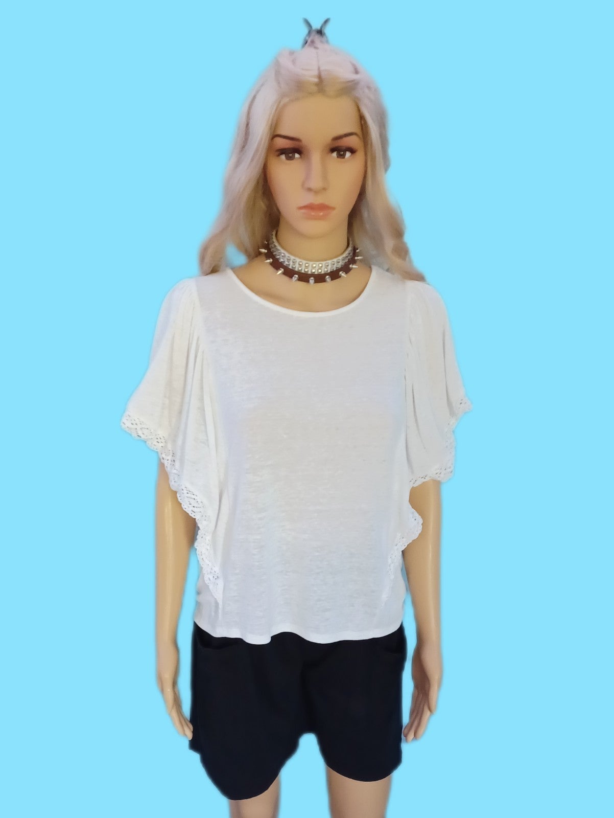 Gap M white ruffle sleeve linen top