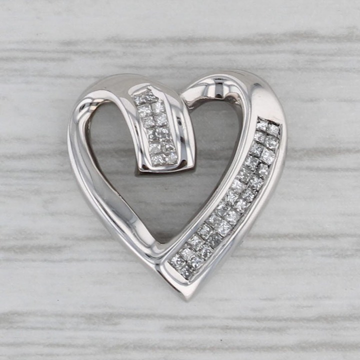 0.18ctw Diamond Open Heart Pendant 10k White Gold