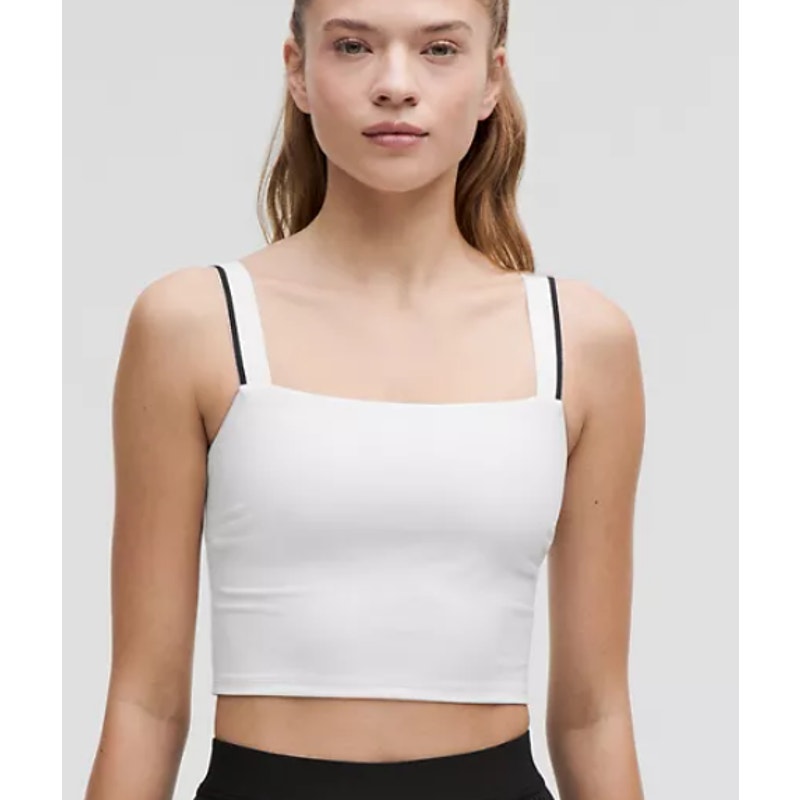 Lululemon Tank Top Square Neck Cropped Pickleball Tennis White Built In Bra 6