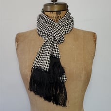 Shady Character NYC 52 x9.5 Scarf Houndstooth Vintage Ribbon Woven Black White