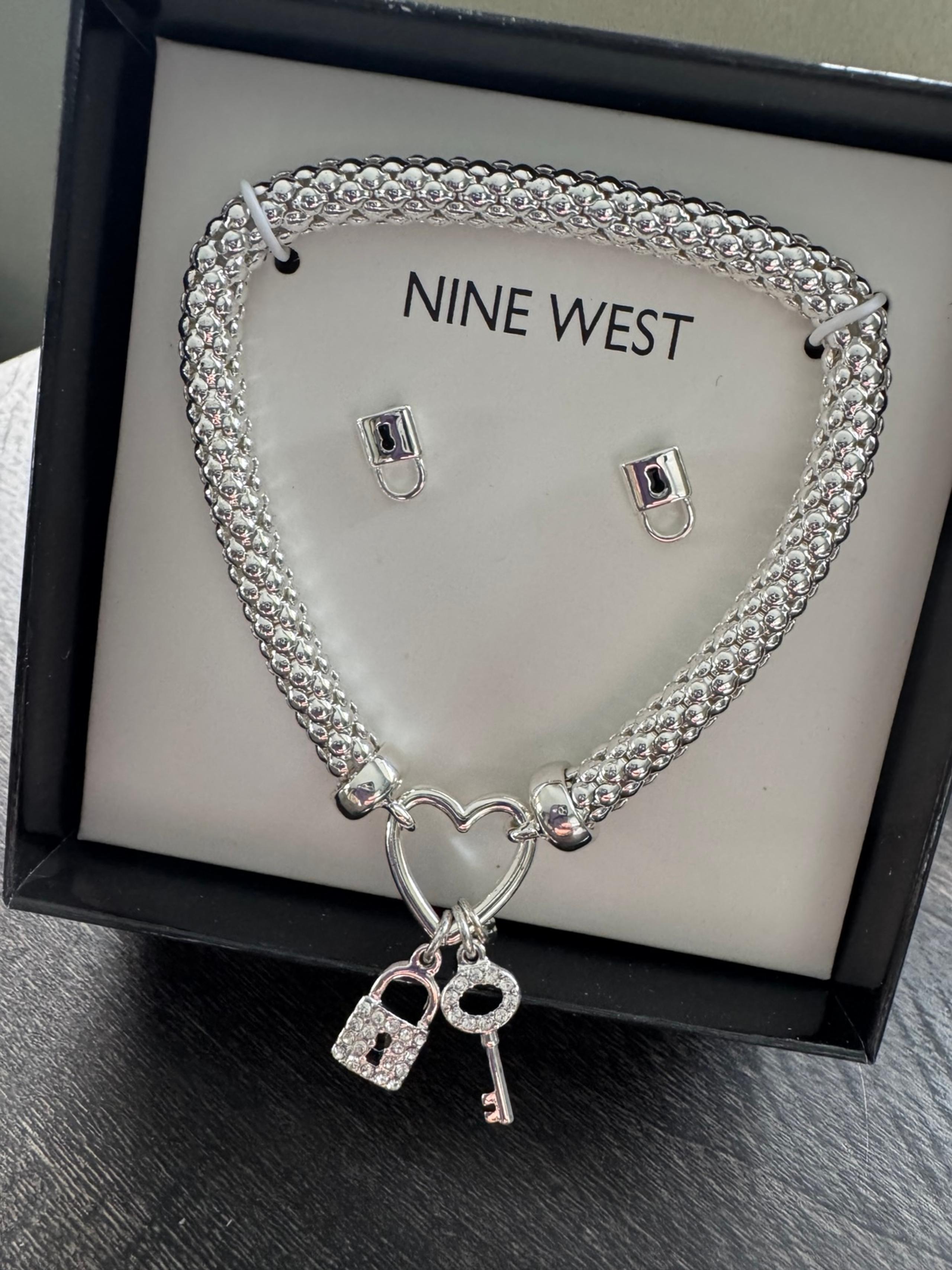 Nine West Silver-Tone Lock and key 
Charm Bracelet and Earrings