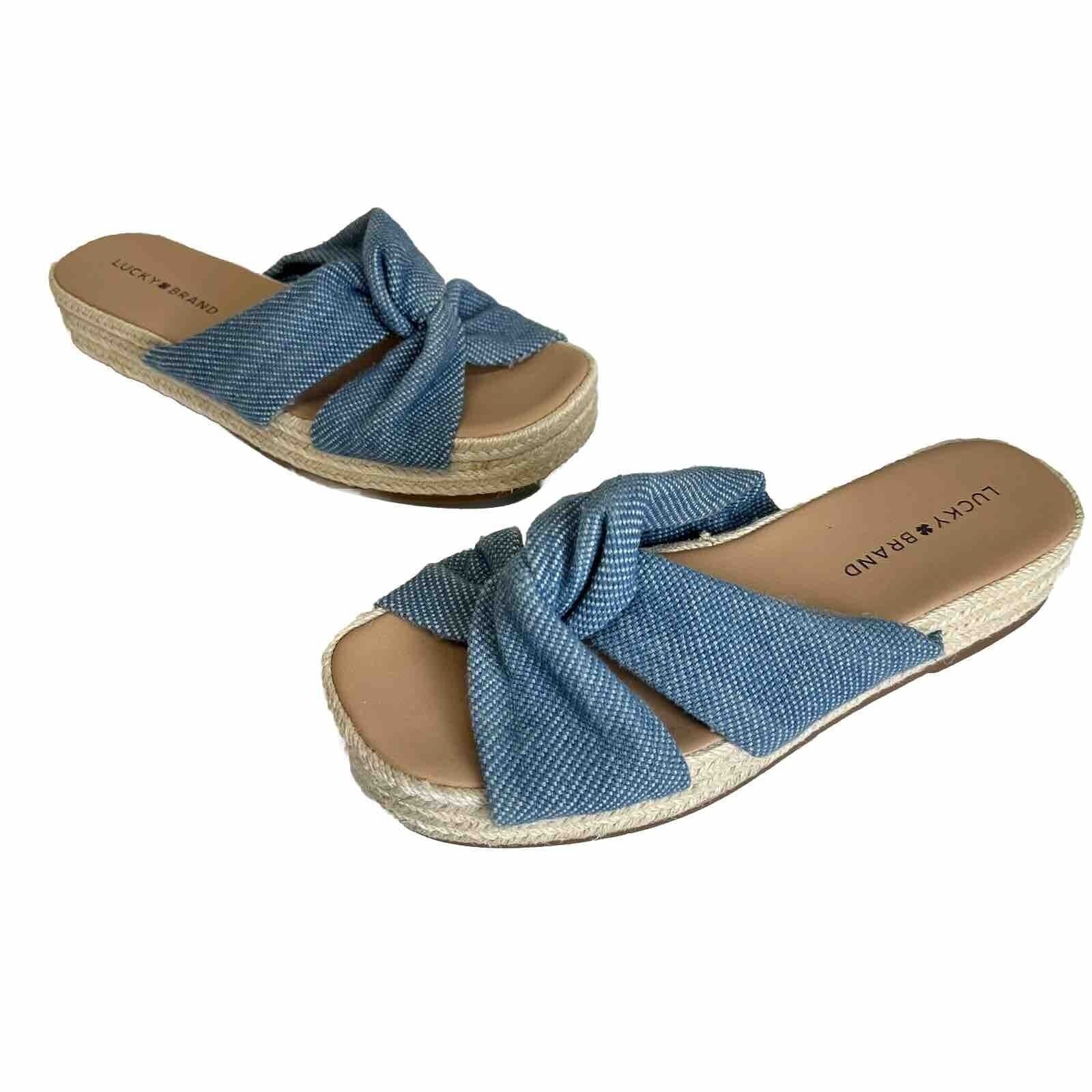 Lucky Brand Grenly Blue Fabric Twist Espadrille Slide Sandals Sz 8.5 Platform