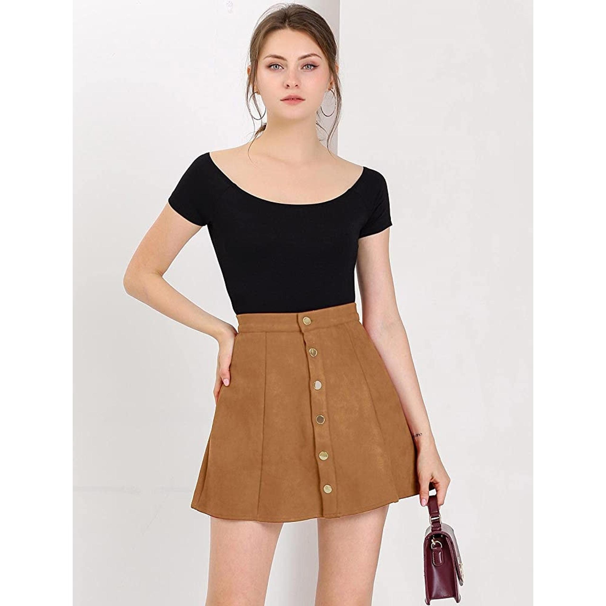 Allegra K Suede Button Front A Line Mini Skirt Size XS